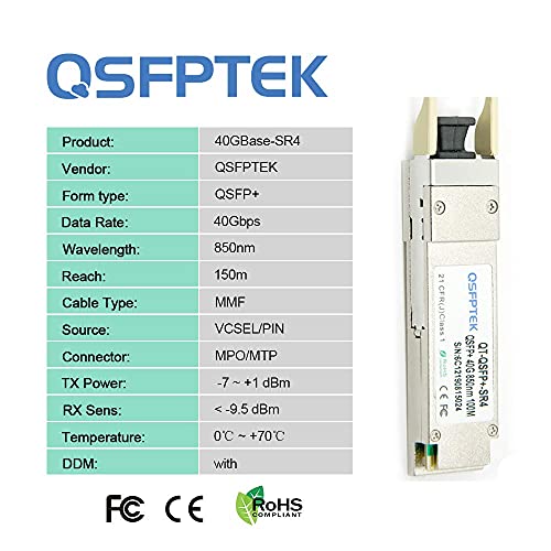 Image of QSFPTEK 40G QSFP+ Module MTP /MPO Multi-Mode Transceiver 40GBASE-SR4 for Arista Networks QSFP-40G-SR4 (850nm, 150m, with DDM)