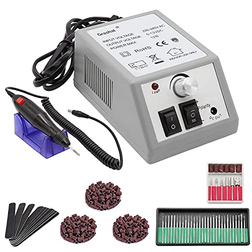 Grashal Electric Nail Drill,Nail Drill Machine Nail File Drill Set Kit for Gel Nail Acrylic Nails Manicure Pedicure Polishing Shape Tools,Professional Finger Toe Nail Care 199 Piece Set