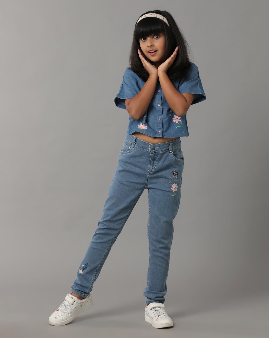Under Fourteen Only - Girls Denim Fabric Woven Comfortable & Durable Outfit for Kids | Ideal for Casual Outings & Gifting | 14-15 Years (Lt Blue) 2