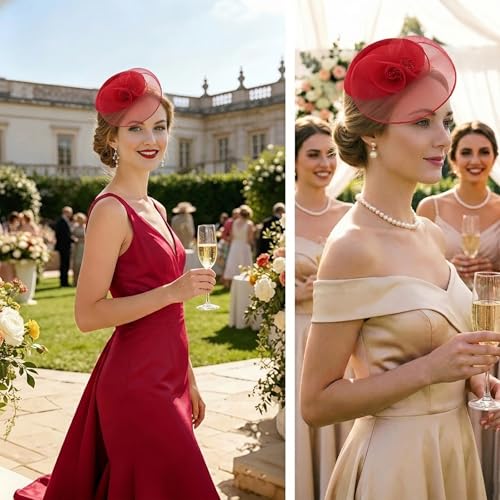 Image of DRESHOW Fascinators Hat Feather Headband Women's Fascinators Tea Party Headwear with Clip Flower Head Band for Girls & Women