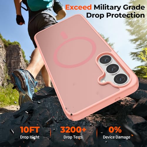 Image of SUPFINE Magnetic for Samsung Galaxy S25 FE Case with Screen Protector, (Built-in Magnets) (Military Grade Drop Protection) Slim Translucent Shockproof Phone Case,Light Pink