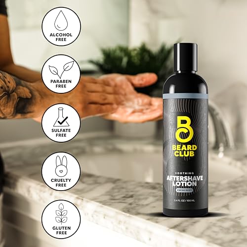 Image of The Beard Club Aftershave for Men - Soothing After Shave Lotion for Men with Chamomile, Tea Tree Oil & Willow Bark - Post Shave Balm Calms Irritation, Prevents Razor Burn & Bumps - 3.4 Fl Oz - 1 Pack