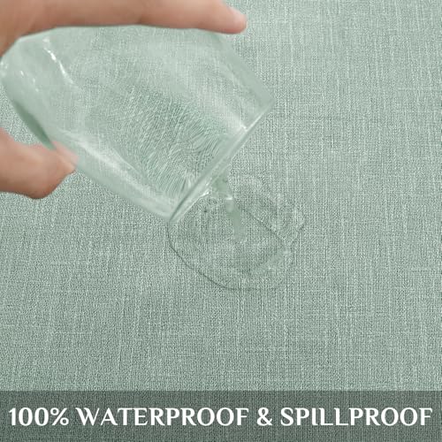 Image of Softalker Spring Vinyl Tablecloth Rectangle, Outdoor 100% Waterproof Oil Proof Plastic Edge Binding Table Cloth, Heavy Duty Wipeable PVC Table Covers for Picnic Dining Party - 54 x 78 Inch, Sage