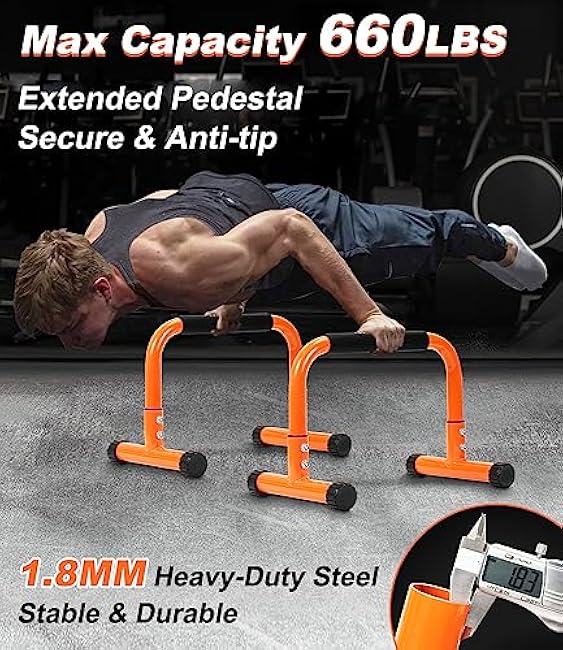 TABEKE Push Up Bar, 12 High Parallettes Bars & Dip Bar With Full-Cover Foam Handles, No Wobbling Calisthenics Equipment For Handstand, L-Sit, Gymnastics, Strength Training Home Gym