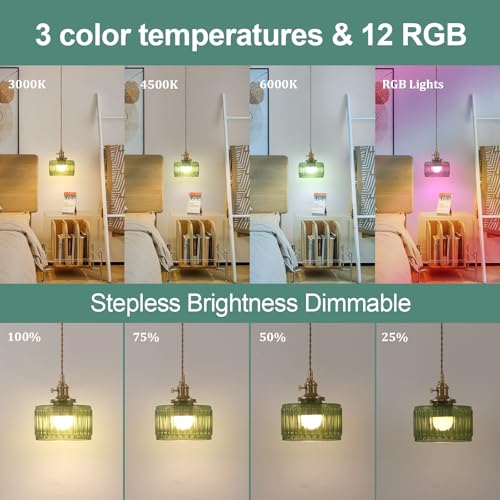 Image of Shenmoyl Battery Operated Pendant Light 5000mAh Rechargeable Chandelier with Remote Control Wireless Adjustable Hanging Green Striped Light for Kitchen Island Dining Room Hallway, 2 Pack