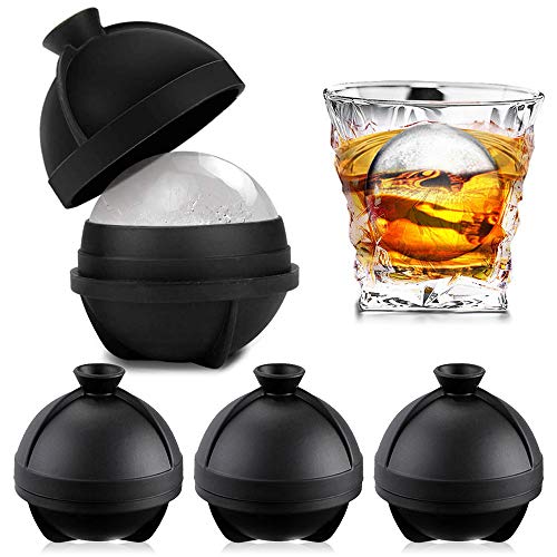 Ice Ball Mould Set of 4, Extra Large Silicone Ice Ball Maker BPA Free, Reusable Sphere Shapes Ice Cube Tray Easy Release, Suitable for Freezer, Homemade Baby Food (Each Ice Ball 2.4 inch)