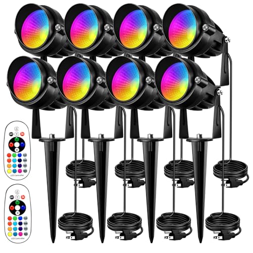 Halloween Christmas Spotlight Outdoor RGB Spot Lights 10W LED Landscape Lights Spot Lights Outdoor with 16 Color Changing for Yard Garden Decor, Lands