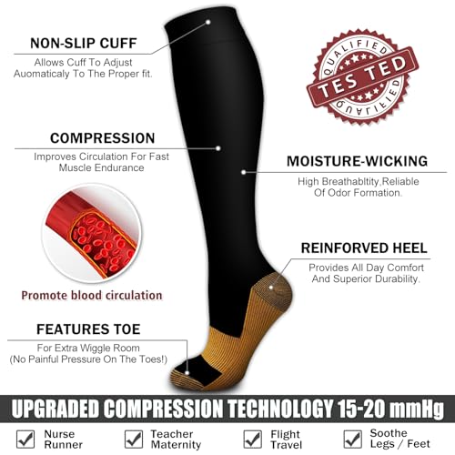 Image of Bluemaple 6 Pack Copper Compression Socks for Women and Men Circulation-Best Support for Medical, Running,Nursing,Athletic