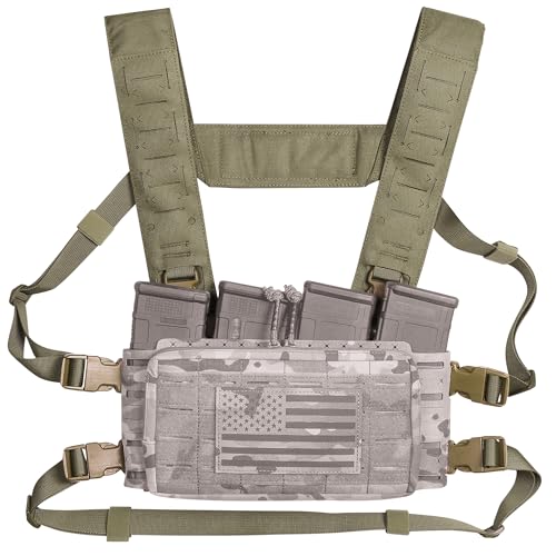 ACETAC Multi-Mission Laser-Cut Shoulder Strap Waist Strap H-Harness for Chest Rig Compatible w/Spiritus Systems Micro MK4/MK5 Haley Strategic D3CR Placard (OD Green)