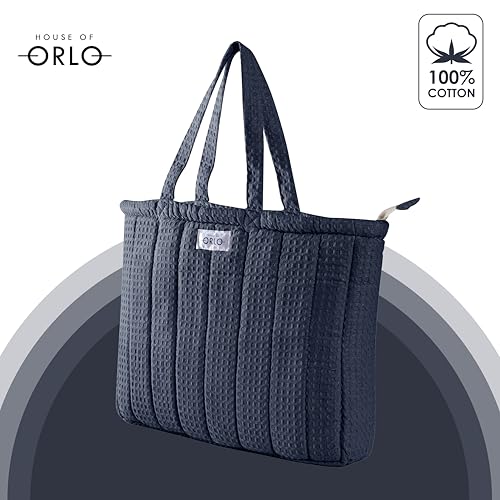 Image of Premium Cotton Waffle Quilted Tote Bag, Large Spacious Handbag for College, Office, Work, Travel, Shopping & Daily Use