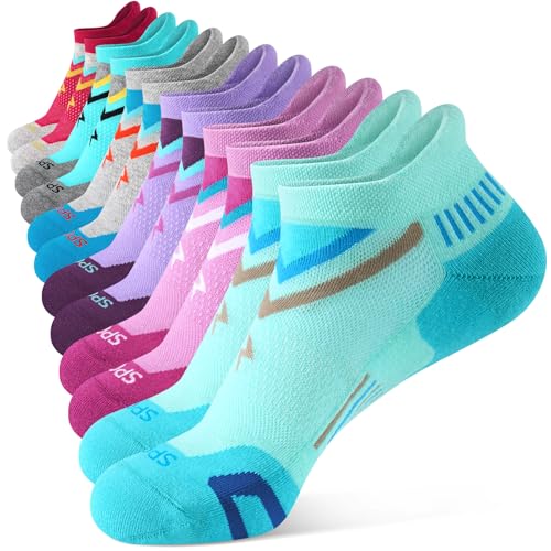 SukModen Women Ankle Running Socks Low Cut Athletic Cushioned Anti-Blister Wicking Cotton Gym Workout Sports Socks 6 Pairs