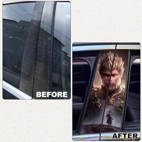Image of JSCARLIFE Skull Car B-Pillar Sticker, HD Printed PVC Waterproof Car Decals, Car Stickers Vinyl Self-Adhesive Side Strip Decal Cool Stickers (Black Myth Wukong Style 2)
