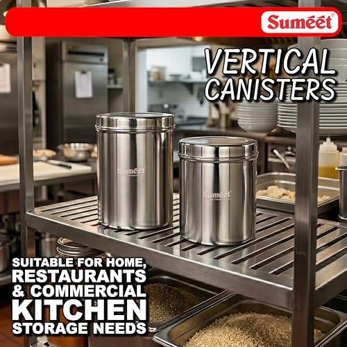 Image of Sumeet Stainless Steel Large Dabba /Canisters /Vertical Storage Container for Kitchen, 19cm & 20cm Dia - 5000ml - (5Kg to 5.5Kg Approx) & 6500ml - (5.7Kg to 6.3Kg Approx)