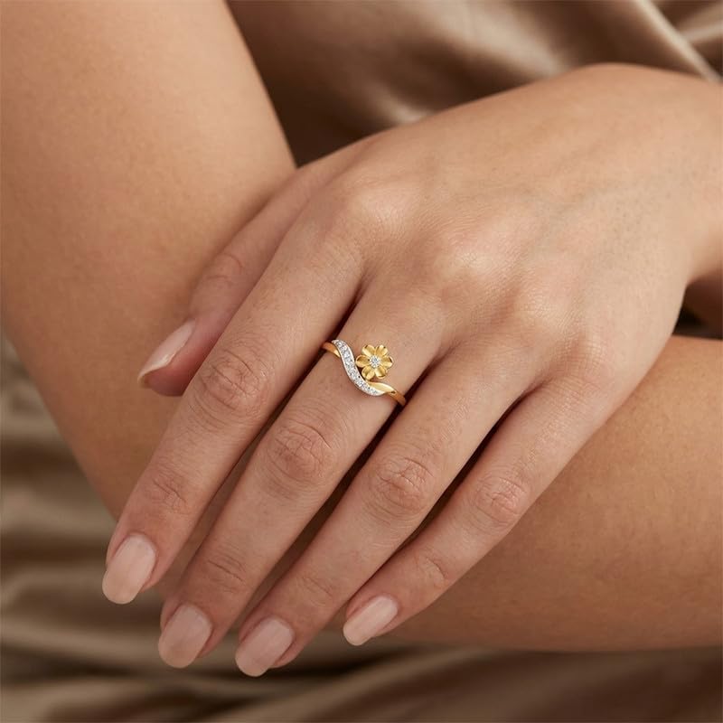Image of DISHIS 14K Yellow /White /Rose Gold Diamond Flower Ring for Women