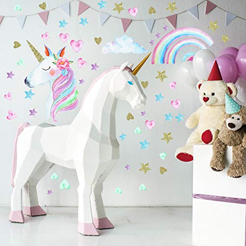 3 Sheets Unicorn Wall Decal Stickers, Large Size Unicorn Rainbow Wall Decor for Girls Kids Bedroom Nursery Christmas Birthday Party Decoration 5 51wzgcop1fL