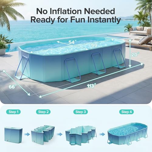 Image of Foldable Pool, Non-Inflatable Large Swimming Pool for the Whole Family, Portable Above Ground Pool for Adults & Kids, Kiddie Pool for Backyard Garden Camping, 113 inchx70 inchx19 inch, Easy Setup, Blue