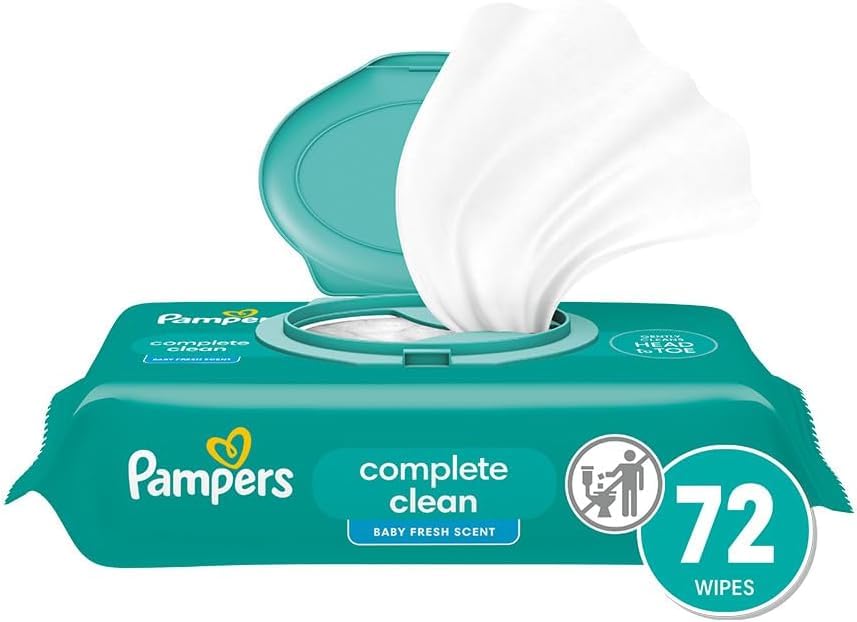 Image of Pampers Baby Wipes, Complete Clean Baby Fresh Scented Wipe, Gently Cleans Head to Toe, 72 Total (1 Flip-Top Packs) (Pack of 8)