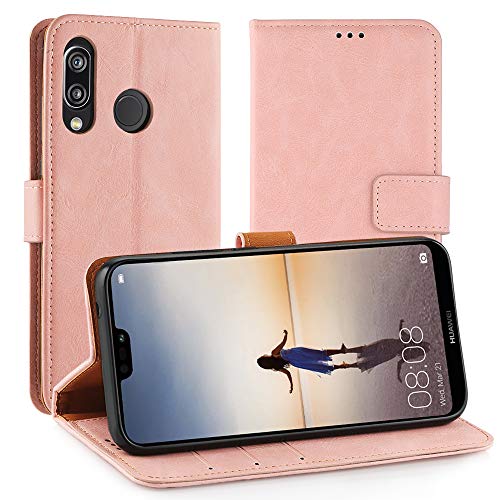Simpeak Funda Compatible con Huawei P20 Lite (5,99 Pulgadas), Funda Libro Cuero Compatible con Huawei P20 Lite Soporte Plegable/Ranuras- Rosa