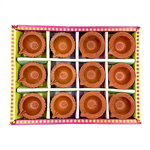 KSJONE Deepak Lot de 12 lampes à huile en terre cuite naturelle avec mèches en coton Fait à la main