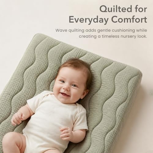 Image of Konssy 2 Pack Quilted Muslin Changing Pad Cover, Waterproof Layer 32 inch x 16 inch