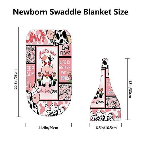 Image of Who Love Cows Newborn Swaddle Blankets with Hat Sets Newborn Receiving Blanket for Boy Girl Swaddle Sack Shower Infant Gift
