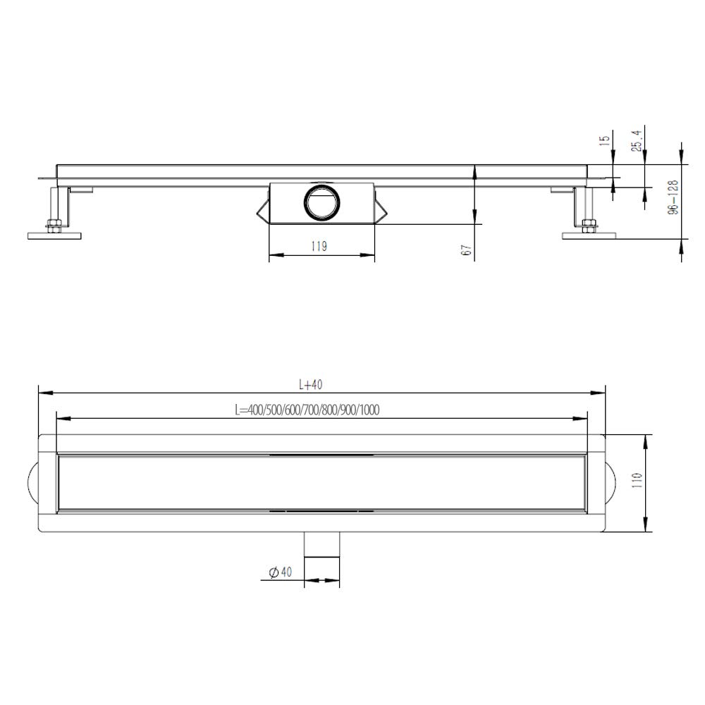 Caniveau de Douche en Acier Inox Italienne Siphon Sol d'évacuation à Carreler pour Salle de Bain-40cm