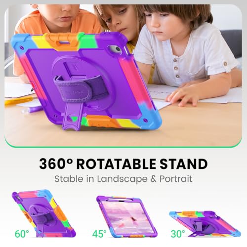 Image of SEYMAC Case for iPad Air 13 Inch M4 /M3 /M2 (2026 /2025 /2024), Colorful Purple | Heavy Duty Shockproof Protective, Built-in Screen Protector, 360 Rotating Stand, Hand /Shoulder Strap, Pen Holder