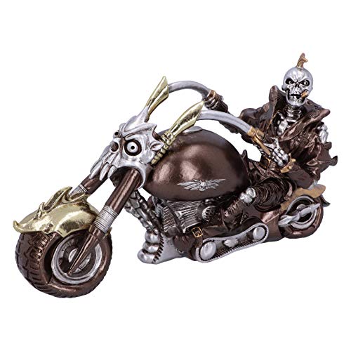 Nemesis Now Wheels of Steel Figurine Squelette de Moto Steampunk Argenté 29 cm