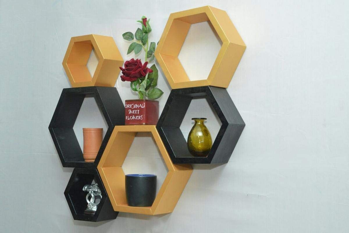 Delux Wood Carver MDF Hexagon Shape Wall Shelves Wall Rack Wall Shelf