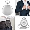Tiong Vintage Pocket Watch with Chain Smooth Steel Quartz Unique Roman Numerals Silver Men's Pocket Watches #5