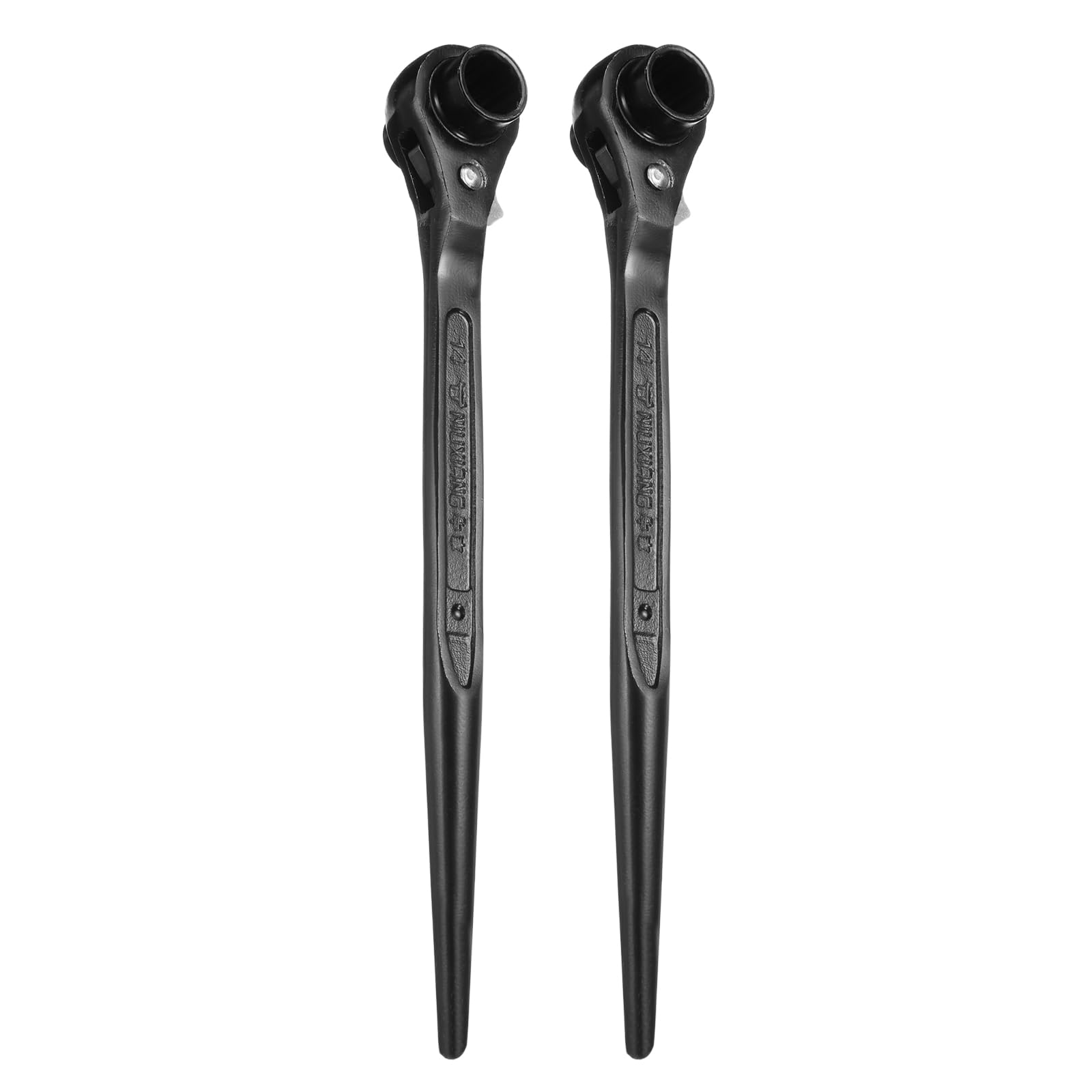HARFINGTON 2pcs Scaffolding Podger Ratchet Wrench 12mm x 14mm CR-V 12 Point Double Ended Socket Ratcheting Podger Scaffold Spud Spanner Tool for Auto Repair Mechanical Maintenance, Black