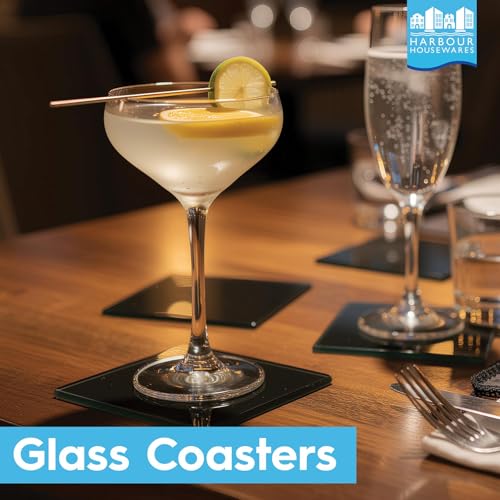 Harbour Housewares Rectangle Glass Placemats & Square Coasters Set - 30cm x 20cm - Black Marble - 12pc Tempered Heat-Resistant Non-Slip Rectangle Indoor Home Kitchen Table Plate Place Mat Mats Set - Image 3