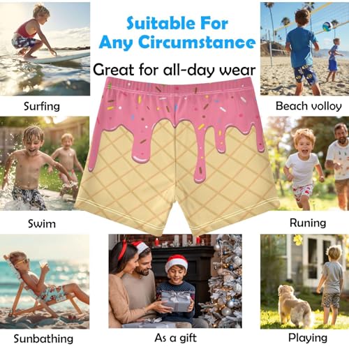 Boys Swim Trunks Quick Dry Bathing Suit Pink Ice Cream Cone Melted Toddler Swim Shorts Boardshorts Swimwear 3-102
