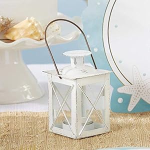 Kate Aspen Decorative Lanterns - Set of 2 - Luminous Distressed Metal Lantern Candle Holders for Wedding, Home Decor and Party - 4.5" H (6.5" H with Handle) – White Kate Aspen Decorative Lanterns Set of 2 Luminous Distressed Metal Lantern Candle Holders for Wedding Home Decor and Party 45 H 65 H with Handle–White