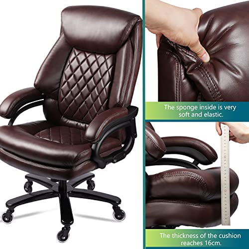400Lbs Big And Tall Office Chair Wide Spring Seat Executive Office Chair Back Support Home Office Desk Chair For Heavy People Computer Pu Leather Chair With Heavy Duty Casters 360 Swivel Chair (Brown) #TOP7