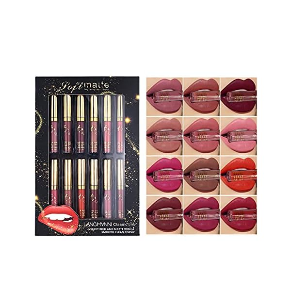 Matte Liquid Lipstick set Waterproof Long Lasting Non-Stick Cup Liquid Lipgloss Velvety Liquid Lipstick Kiss-proof Durable Nude Lip Gloss (12PCS)