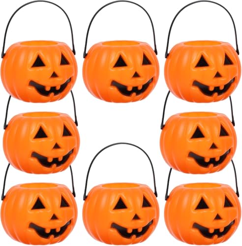 PATKAW Halloween Trick or Treat Pumpkin Bucket: 8 Pcs 8.5x5.5x4.5cm Halloween Pumpkin Bucket Jack O Lantern Candy Basket Mini Portable for Kids Party Supplies