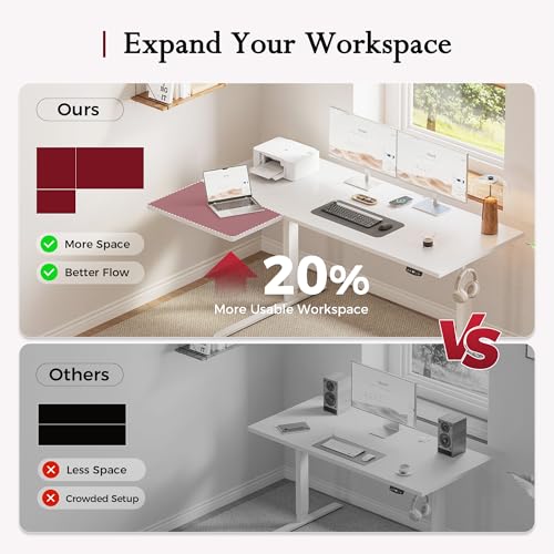Image of Klicelor L Shaped Standing Desk, 55 Inch Electric Height Adjustable Desk with Memory Preset, Reversible Sit Stand Up Computer Workstation for Home Office, Splice Board, White