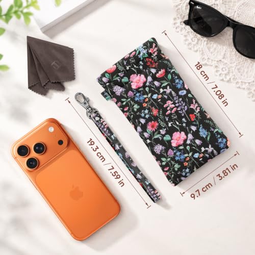 Image of FINTIE Double Eyeglasses Case with Carrying Strap, Portable Squeeze Top Microfiber Soft Glasses Case Sunglass Pouch