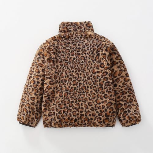 Girls Fleece Jacket Fuzzy Fur Sherpa Leopard Long Sleeve Turtleneck Toddler Winter Coat Kids Thermal Zip Up Jackets3