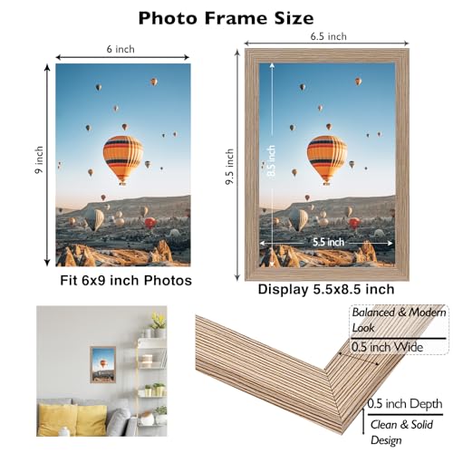 Image of JCJMY 6x9 Picture Frame Brown for Wall Hanging or Tabletop- Wall Mounting Horizontally or Vertically, 6 x 9 Wall Gallery Poster Photo Frame for 6 by 9 Photos, Rustic Brown