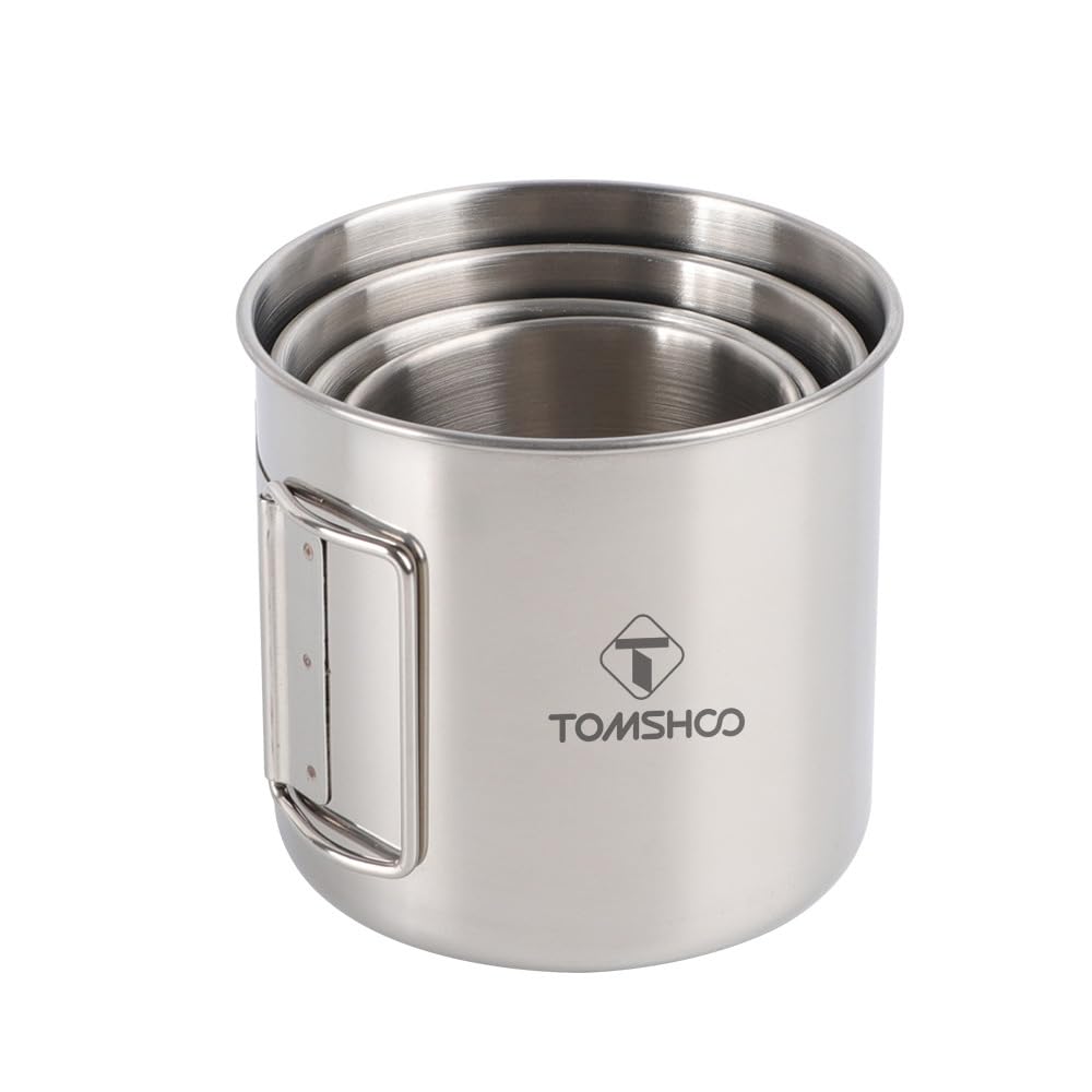 Juego de 4 Tazas Plegables de Acero Inoxidable con Asas, Ideales para Camping, picnics, Senderismo, Pesca y Viajes.