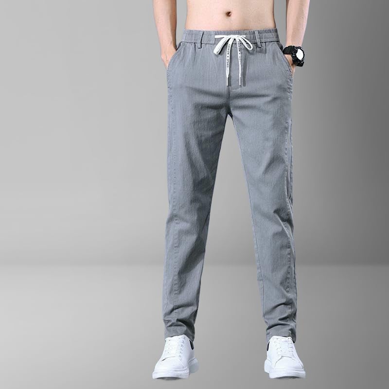 Men's Spring Summer Thin Elastic Drawstring Waist Loose Straight Casual Pants2