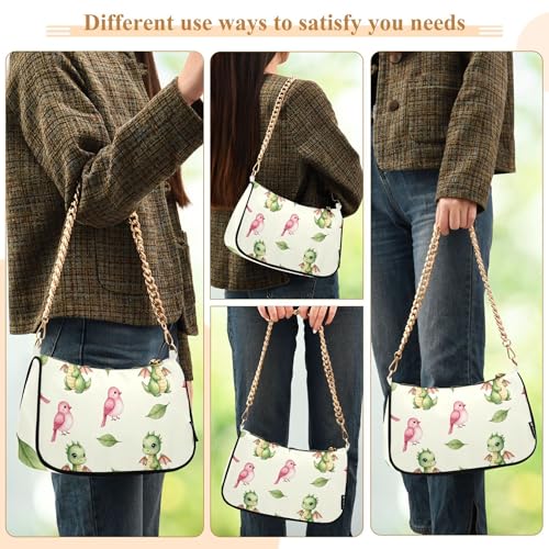 Cute Watercolor Dragons Birds Beige Casual Purse Hobo Women Clutch Handbag Retro Ladies Shoulder Bag Zipper Closure 5