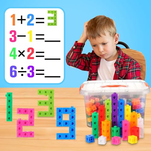 Image of Jenaai 300 Pcs Linking Cubes with Storage Container Counting Cubes, Colorful Plastic Counting Block, Math Manipulatives Classroom Learning Supplies for Preschool Kindergarten(Orange)