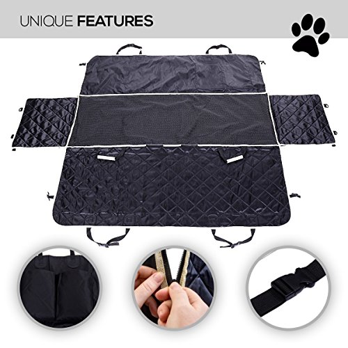 PETBROO Pet Seat Cover for Trucks Cars SUVs Waterproof Dog Hammock Covers Scratch Proof Nonslip Backing Durable Machine Washable Padded Quilted Heavy Duty Black with Side Flaps Anchors & Storage Bag