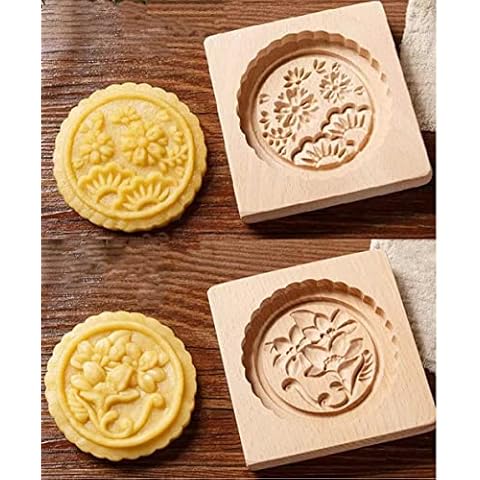 Wooden Cookie Mold Flower Wooden Baking Mold- Daisy & Gardenia Shape Cake Fondant Press Stamp Embosser Cutter Cake Decor Christmas Carved Mooncake Mold Kitchen gadgets(Daisy & Gardenia) Cover