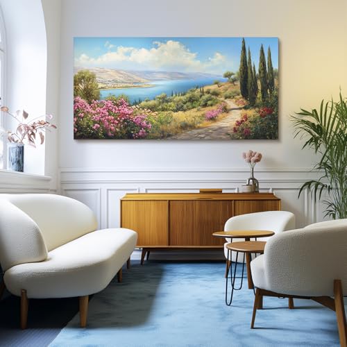 crmotu Large Landscape Wall Art, Mountain Wall Art, Lake Pictures Wall Decor, Pastoral Scenery Canvas Prints, Meadow Wildflower Paintings for Living Room Bedroom Dining Room Farmhouse 30x60inch