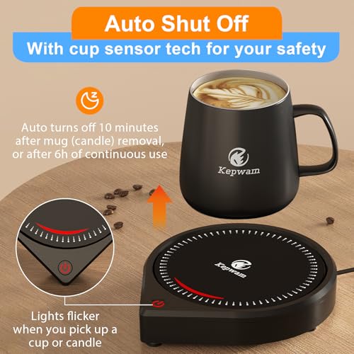 Image of Kepwam Coffee Mug Warmer for Desk, Smart Coffee Warmer with Touch Tech & Light, Coffee Cup Warmer with Gravity Sensor & Auto Shut Off, Candle Warmer Plate - Ideal Gifts for Dad and Mom