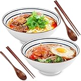 Juego de 2 cuencos de cerámica para ramen, 1200 ml, cuencos japoneses para ramen con palillos, cucharas, cuencos grandes de fideos para frutas, ensalada, pasta, cereales, sopa, arroz, apto para